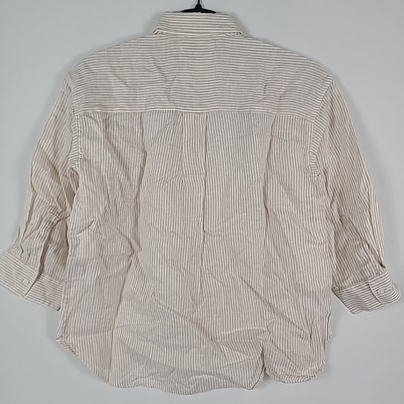 UNIQLO Women's 100% Linen Skipper Collar Shirt White Pink Stripes Popover Sz XXS - Picture 4 of 4